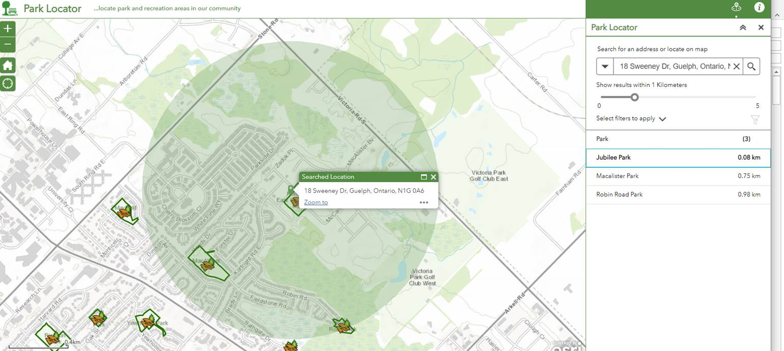 Park Locator map from the City of Guelph